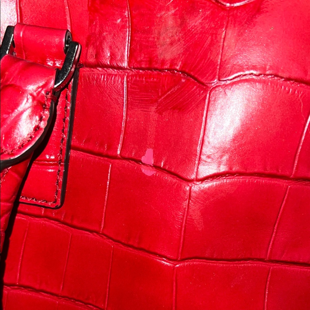 Michael Kors Red Croc-Embossed Satchel - Picture 6 of 7